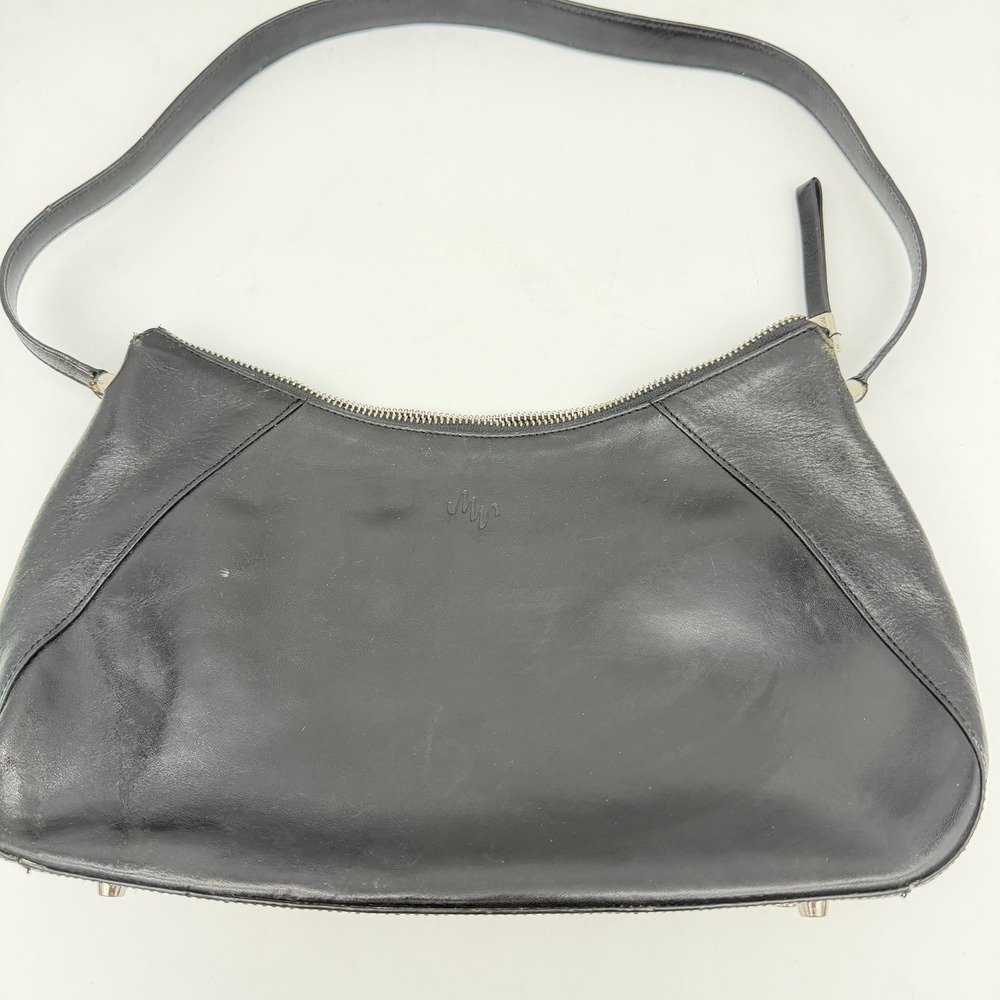 Vintage Monsac Black Leather Shoulder Bag Structured Minimal Classic